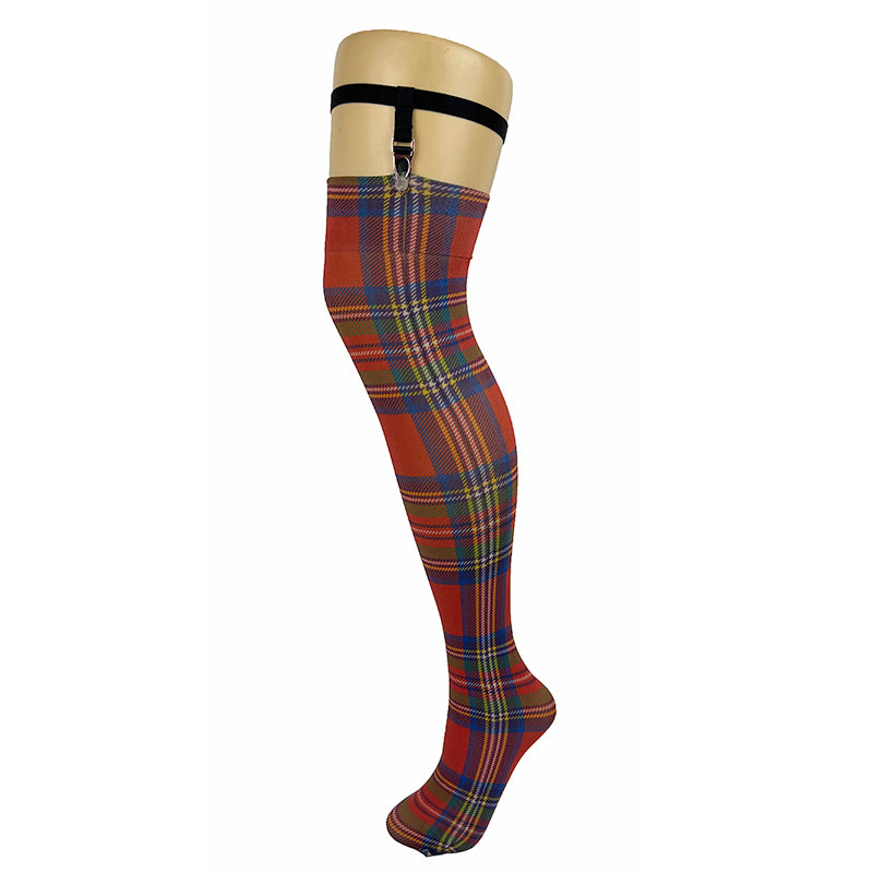 70 Denier Opaque Tartan Print Over Knee Socks With Garters