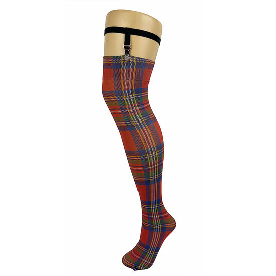 70 Denier Opaque Tartan Print Over Knee Socks With Garters