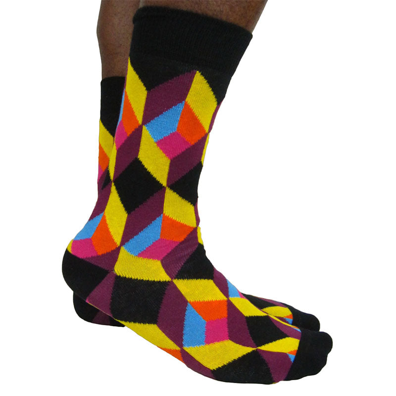 Luv Socks Men's Cotton Blend Geometric Crew Socks
