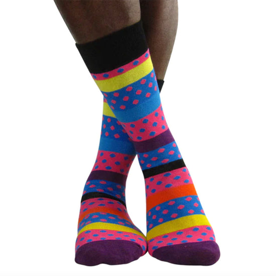 Luv Socks Men's Cotton Blend Dots On Stripes Crew Socks