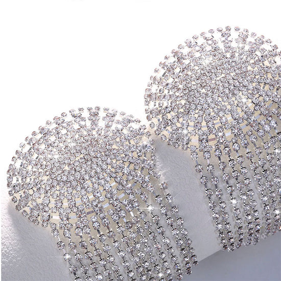 Round Diamante Nipple Covers With Dangling Fringe