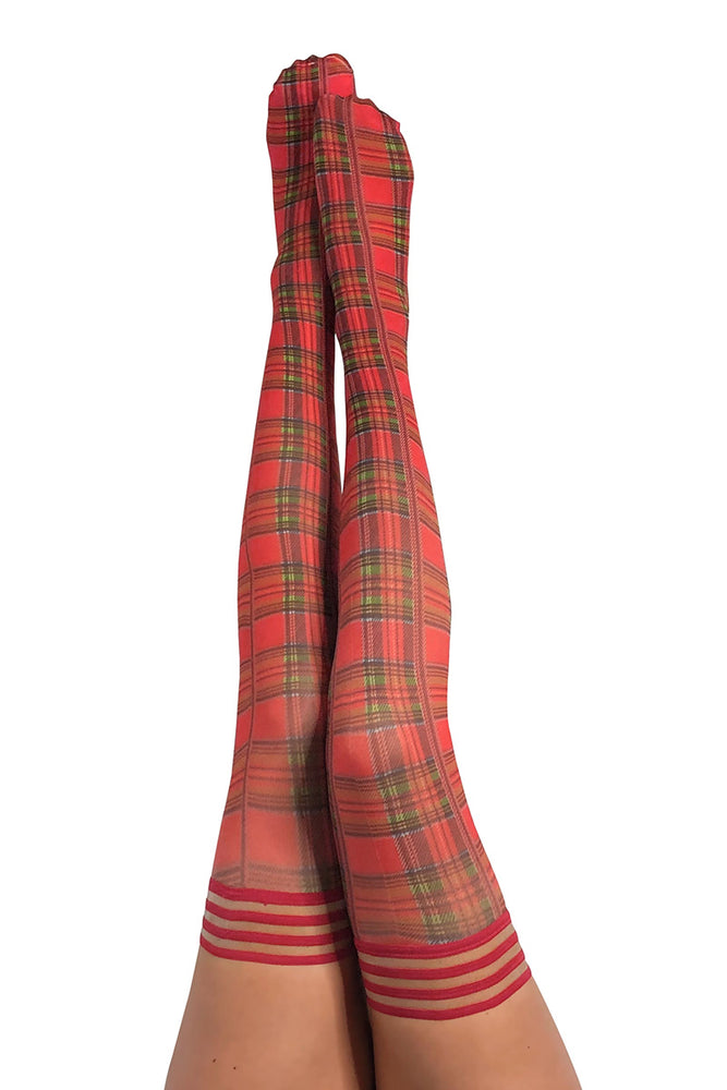 Kix'ies Plaid Tartan Stripe Top Thigh High Hold Ups