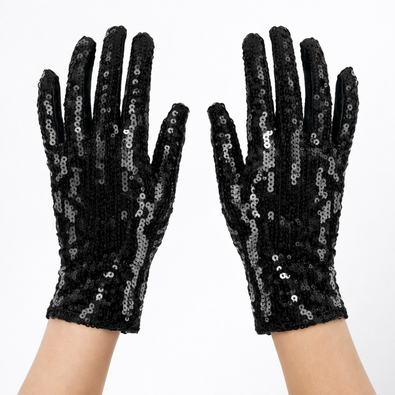 Black sequin gloves on a white background