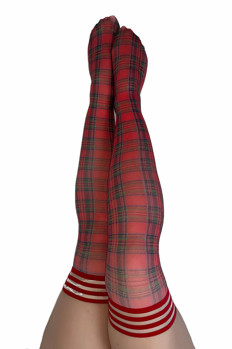 Kix'ies Plus Size Plaid Tartan Stripe Top Thigh High Hold Ups