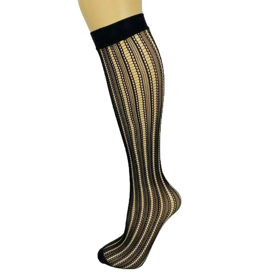 Vertical Stripe Net Knee High Socks