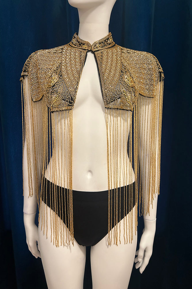 Vintage Style Glass Beaded Shawl With Fringe