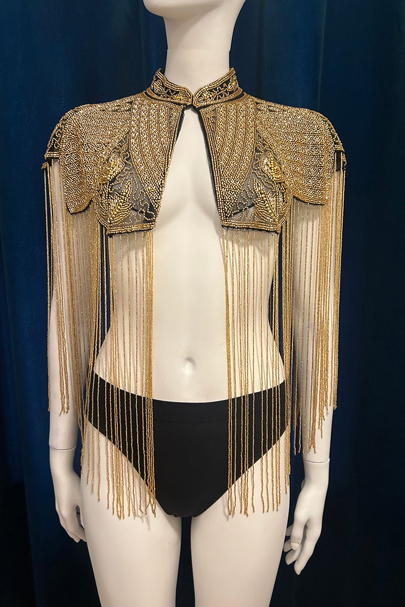 Vintage Style Glass Beaded Shawl With Fringe