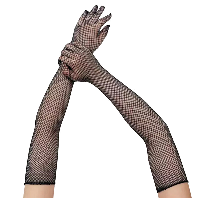Load image into Gallery viewer, Extra Long Full Fingered Fishnet Gloves
