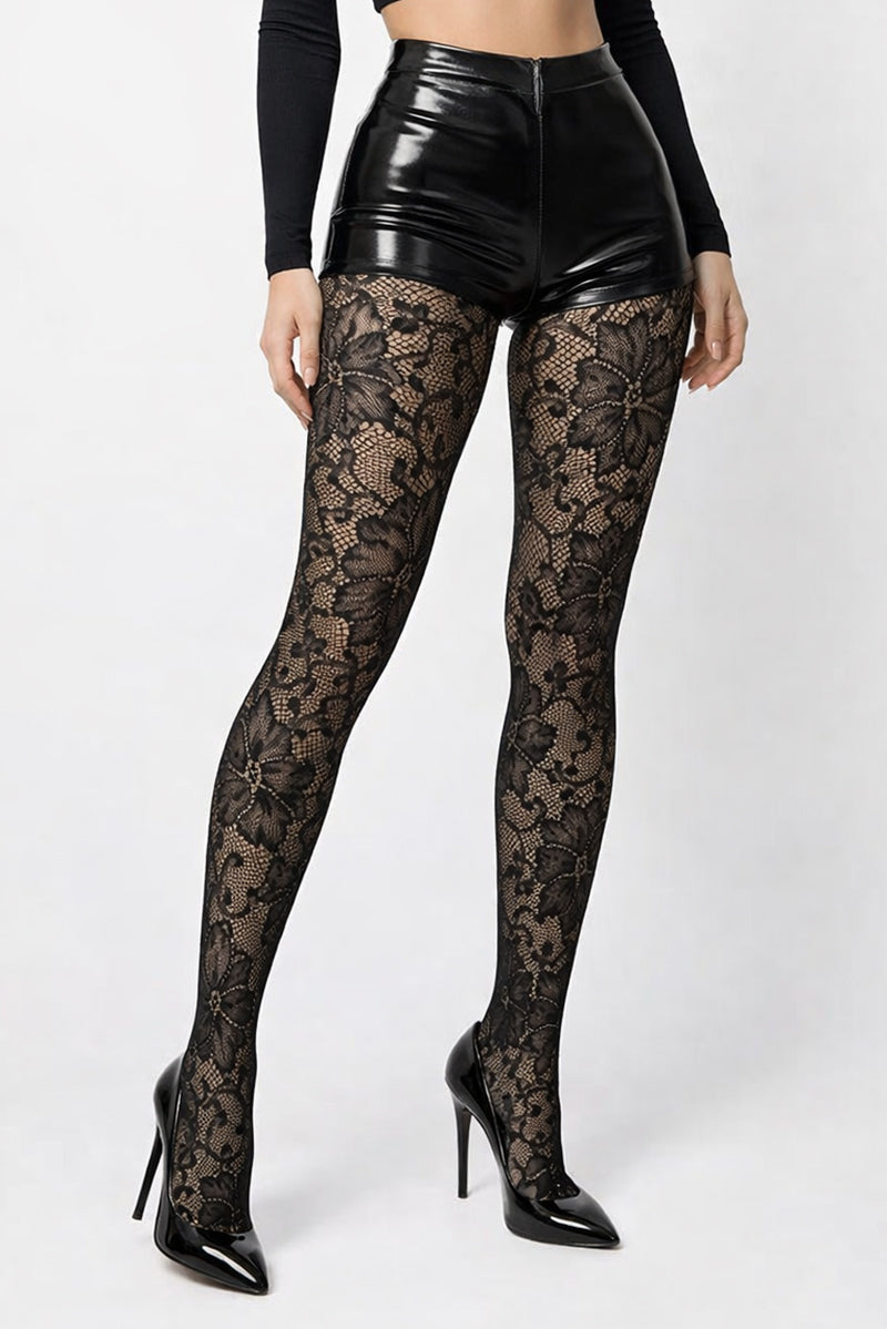 Bold Floral Pattern Soft Stretch Fishnet Tights