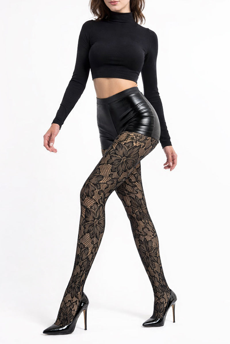 Bold Floral Pattern Soft Stretch Fishnet Tights