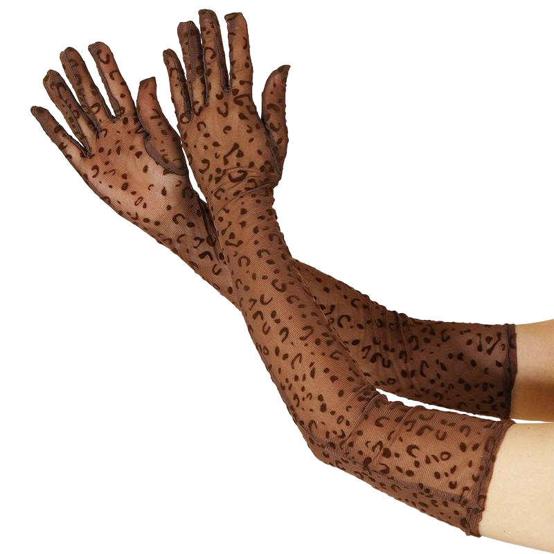 Pamela Mann Sheer Leopard Long Brown Gloves