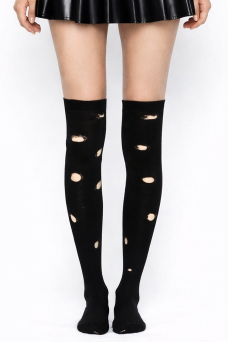 Cotton Blend Burnt Out Pothole Over The Knee Socks - LEGGSBEAUTIFUL