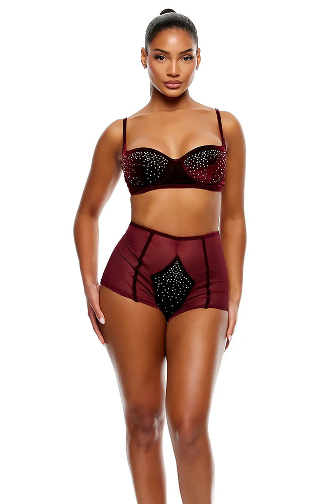 
                      
                        Forplay Caught Your Eye Velvet Rhinestone Bra and Briefs Lingerie Set
                      
                    