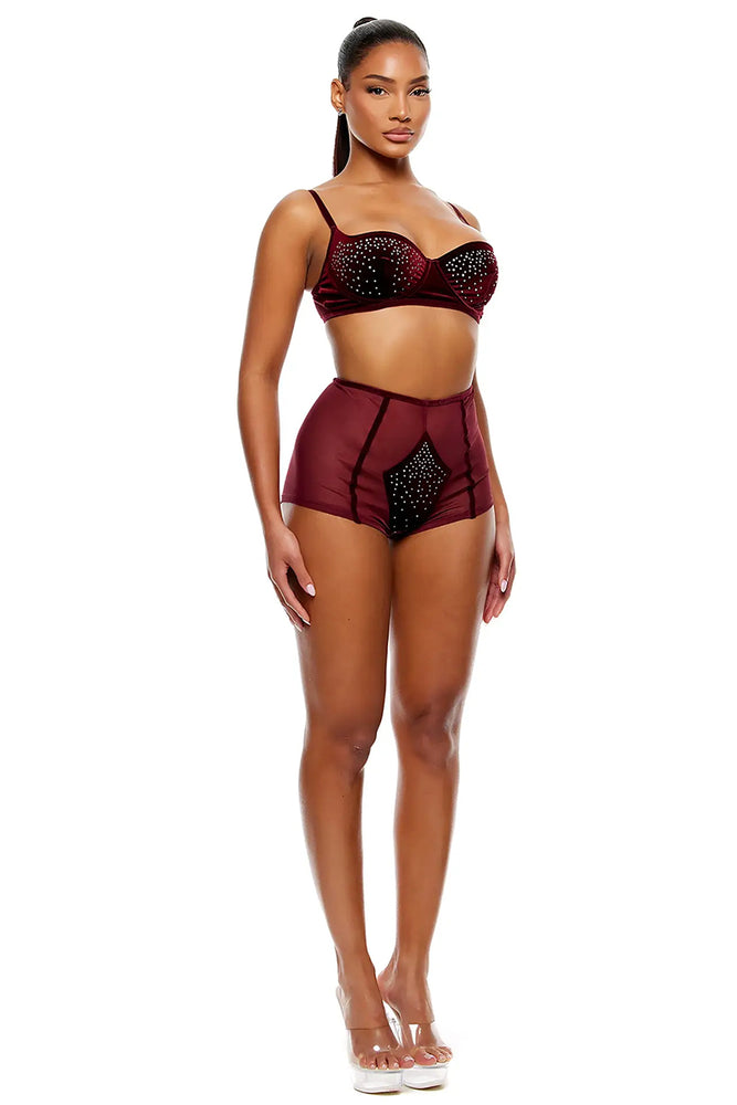 
                      
                        Forplay Caught Your Eye Velvet Rhinestone Bra and Briefs Lingerie Set
                      
                    