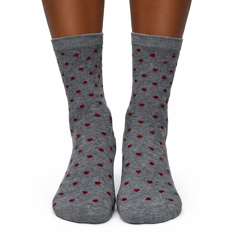 Cotton Blend Heart Print Ankle Socks - LEGGSBEAUTIFUL