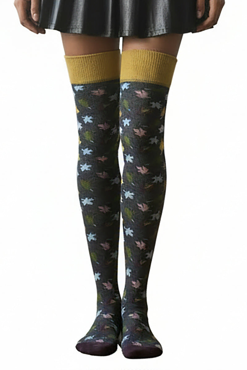 Cotton Autumn Leaf Over The Knee Socks - LEGGSBEAUTIFUL