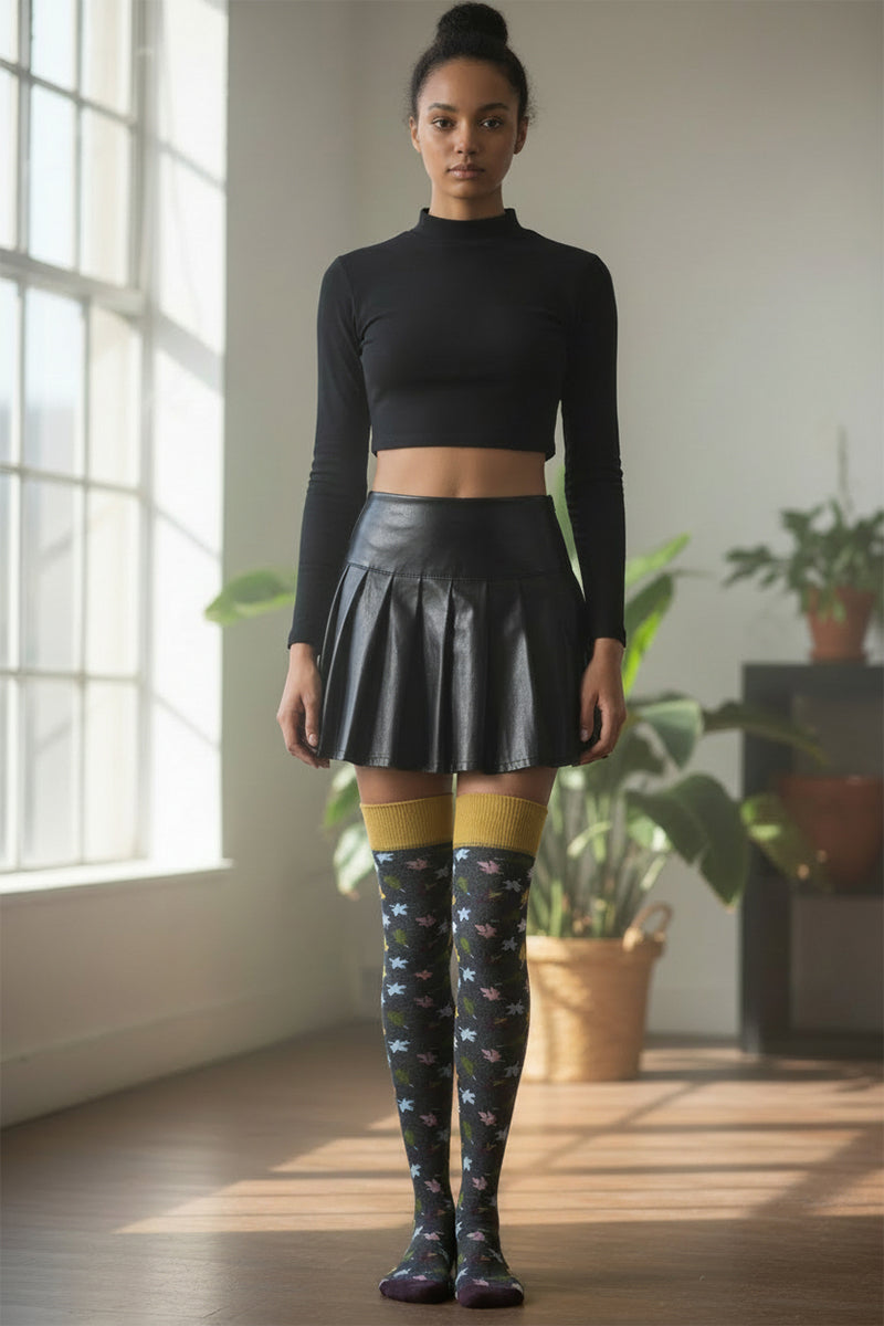 Cotton Autumn Leaf Over The Knee Socks - LEGGSBEAUTIFUL