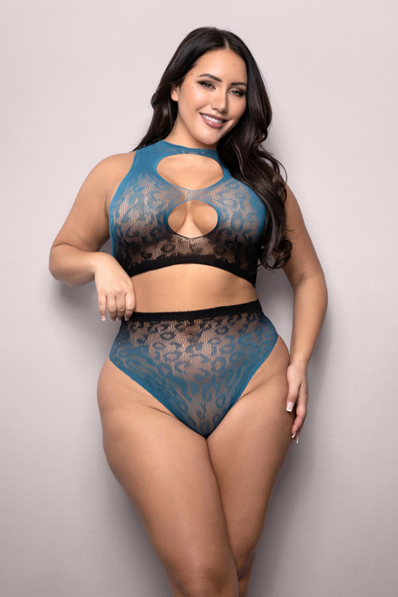 Fantasy Lingerie Deep Dive Ombré Leopard Knit Cut-Out Crop Top & Panty (Queen)
