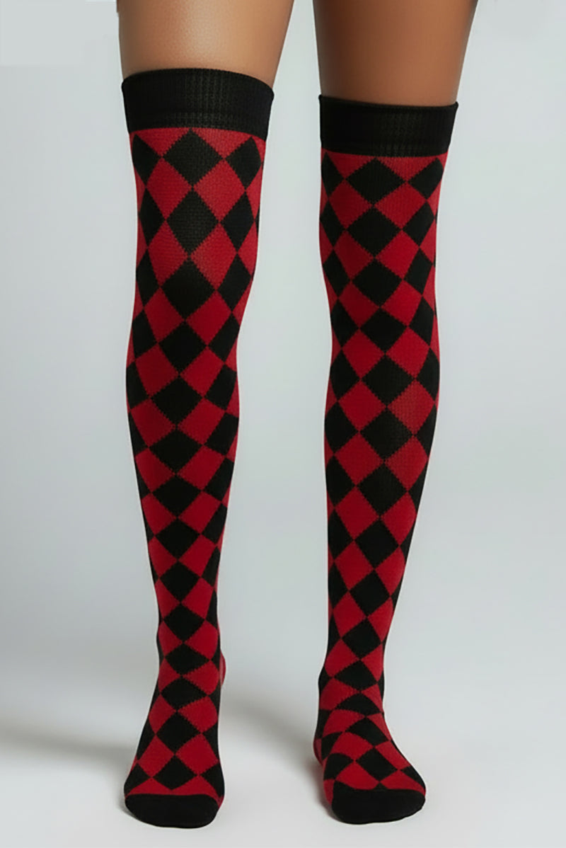 Cotton Harlequin Diamond Over The Knee Socks - LEGGSBEAUTIFUL