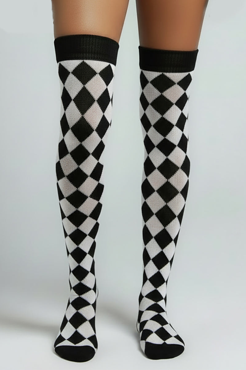 Cotton Harlequin Diamond Over The Knee Socks - LEGGSBEAUTIFUL