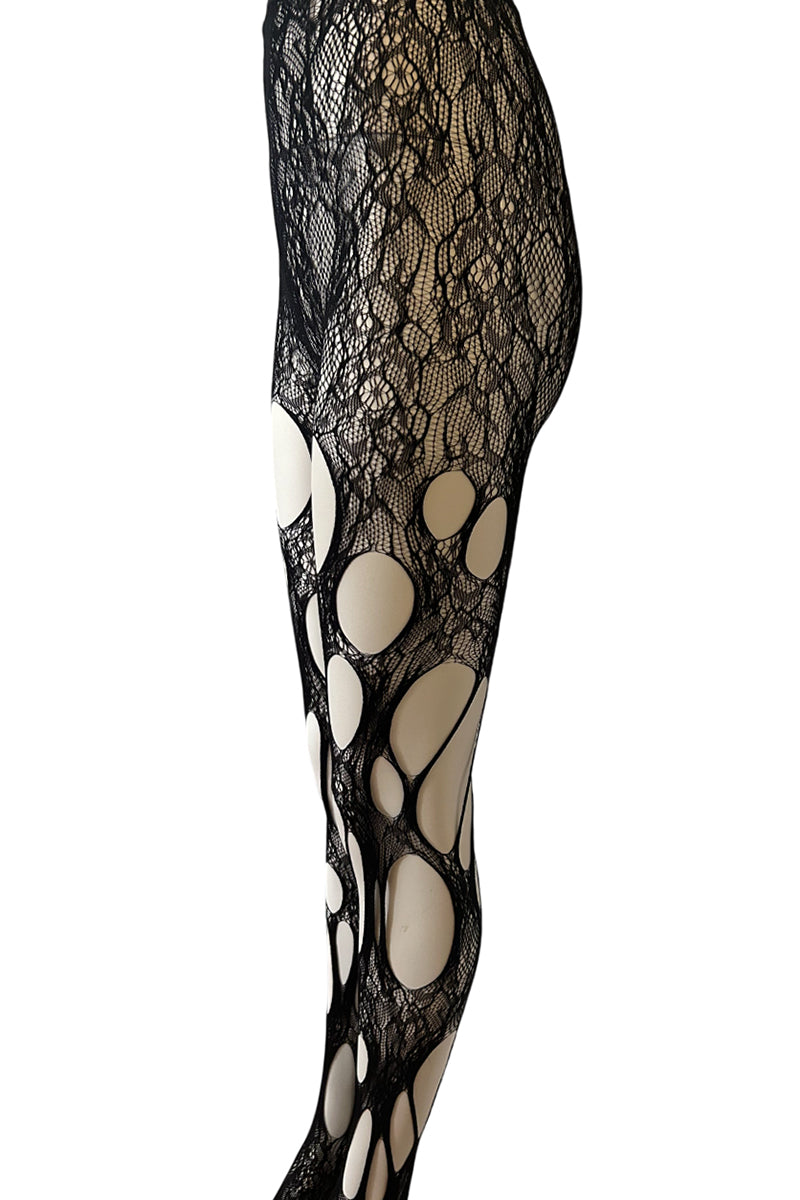 Distressed Floral Fishnet Tights