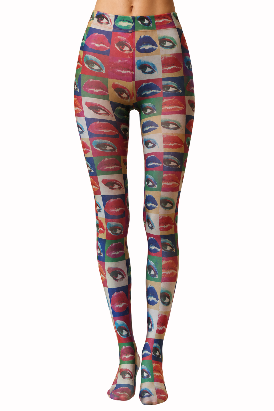 Colorful patterned leggings on a white background