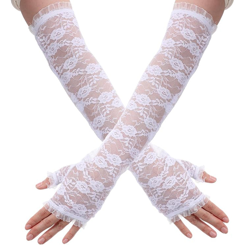 Long Sheer Fingerless Lace Gloves