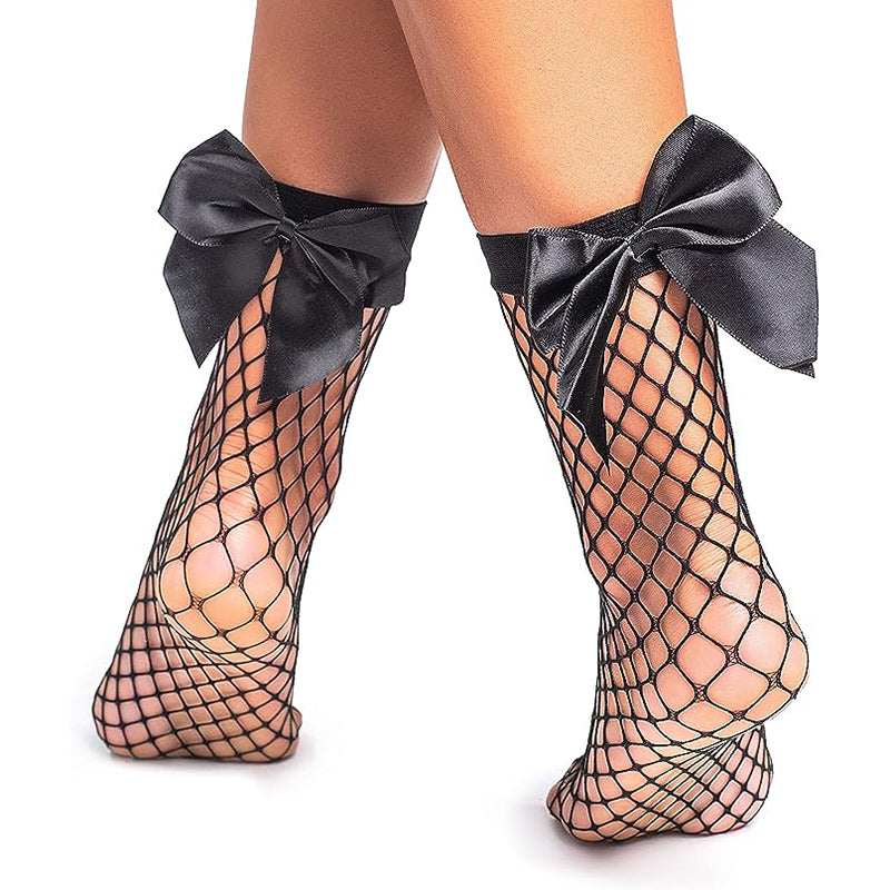 Fishnet Knee Socks With Bows