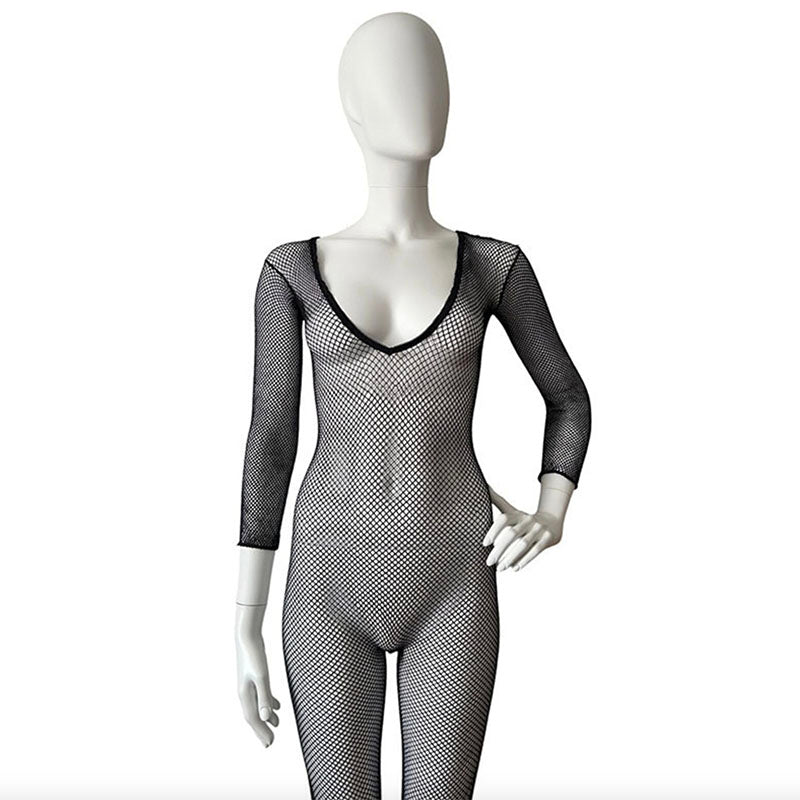 EXPOSED Fishnet Crotchless 3/4 Sleeved Scoop Neck Bodystocking