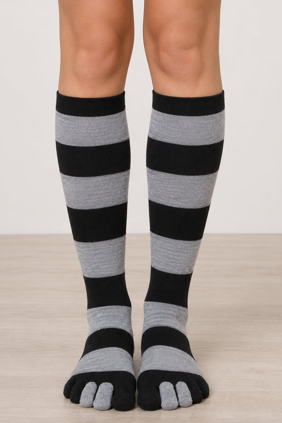 Cotton Blend Five Toe Wide Stripe Knee High Socks