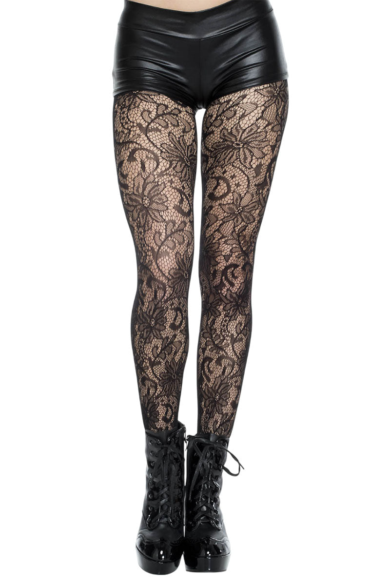 Music Legs Floral Lace Fishnet Tights