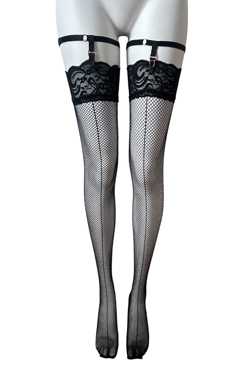 Front Seamed Lace Top Fishnet Stockings