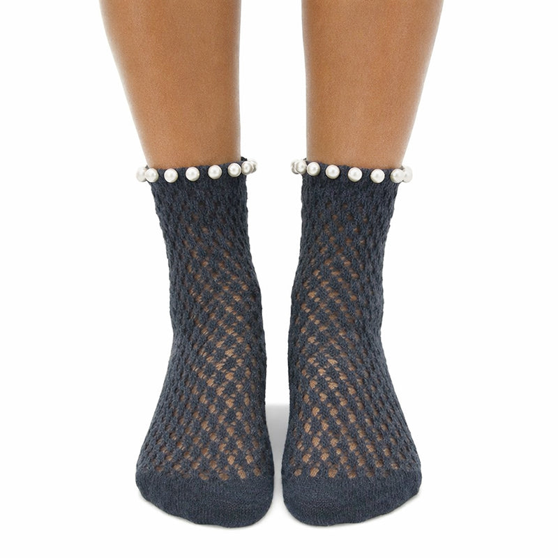 Crochet Ankle Socks With Single Pearl Trim - LEGGSBEAUTIFUL