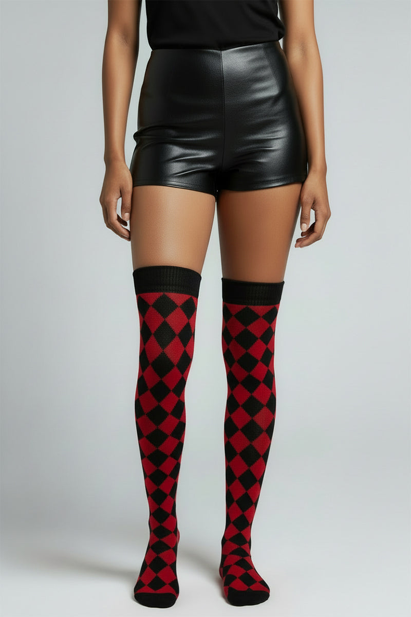 Cotton Harlequin Diamond Over The Knee Socks - LEGGSBEAUTIFUL