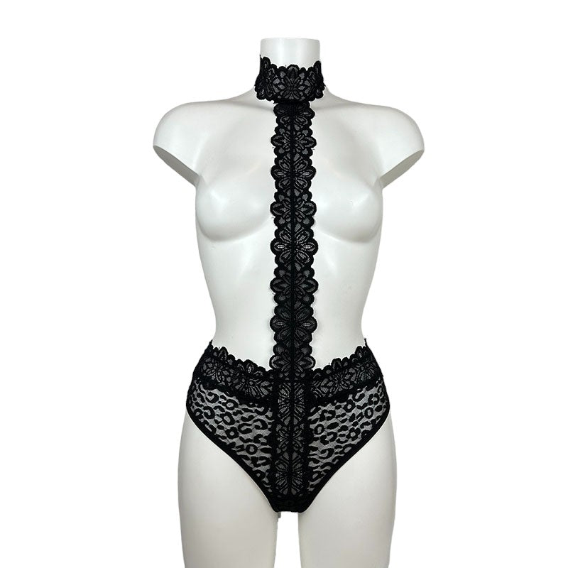 
                      
                        Obsessive Crossita Leopard Print & Lace Playsuit
                      
                    