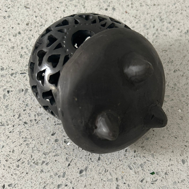 Small Mexican Heart Hand Carved Black Mud Incense Burner