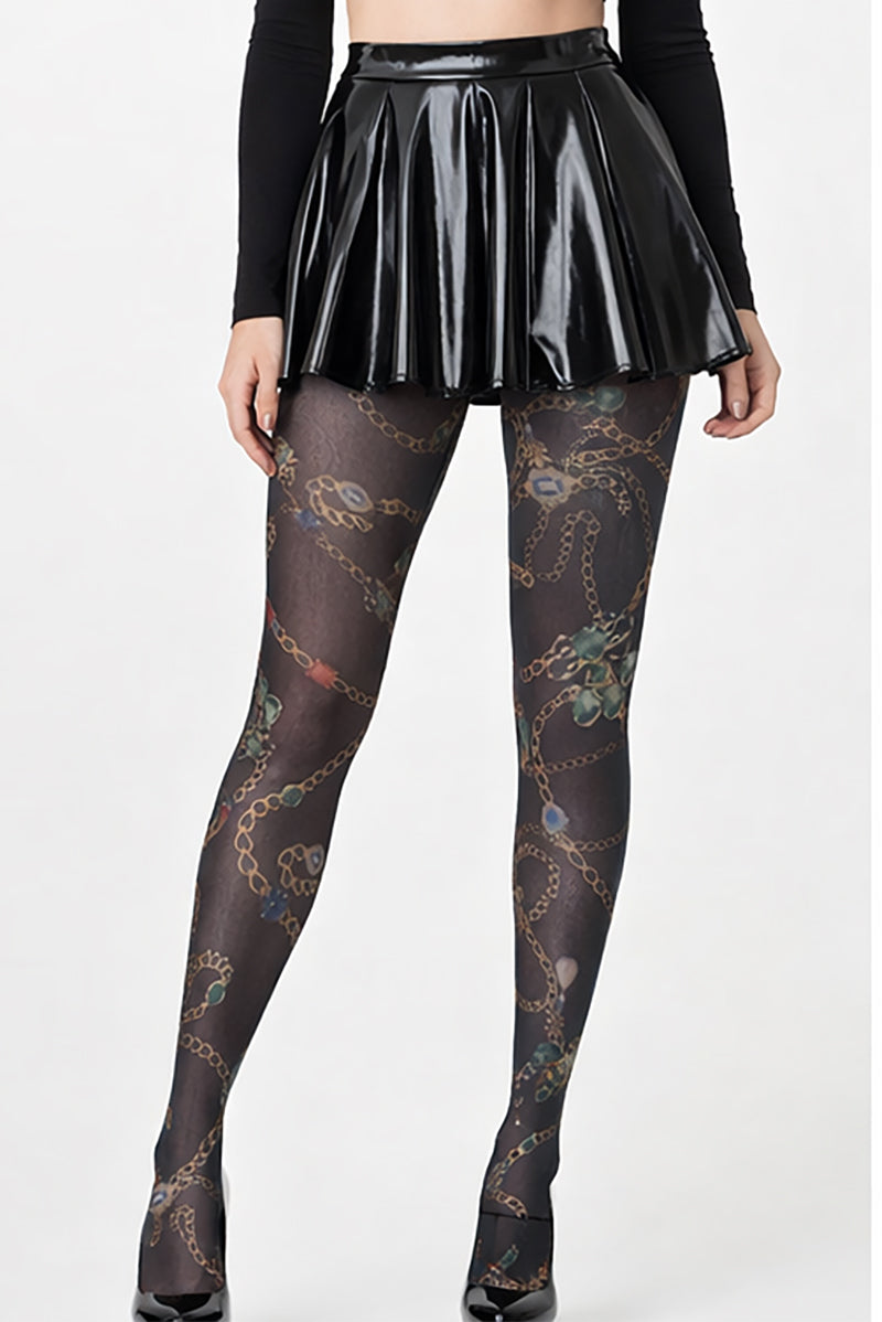 70 Denier Chain And Jewel Print Opaque Tights - LEGGSBEAUTIFUL