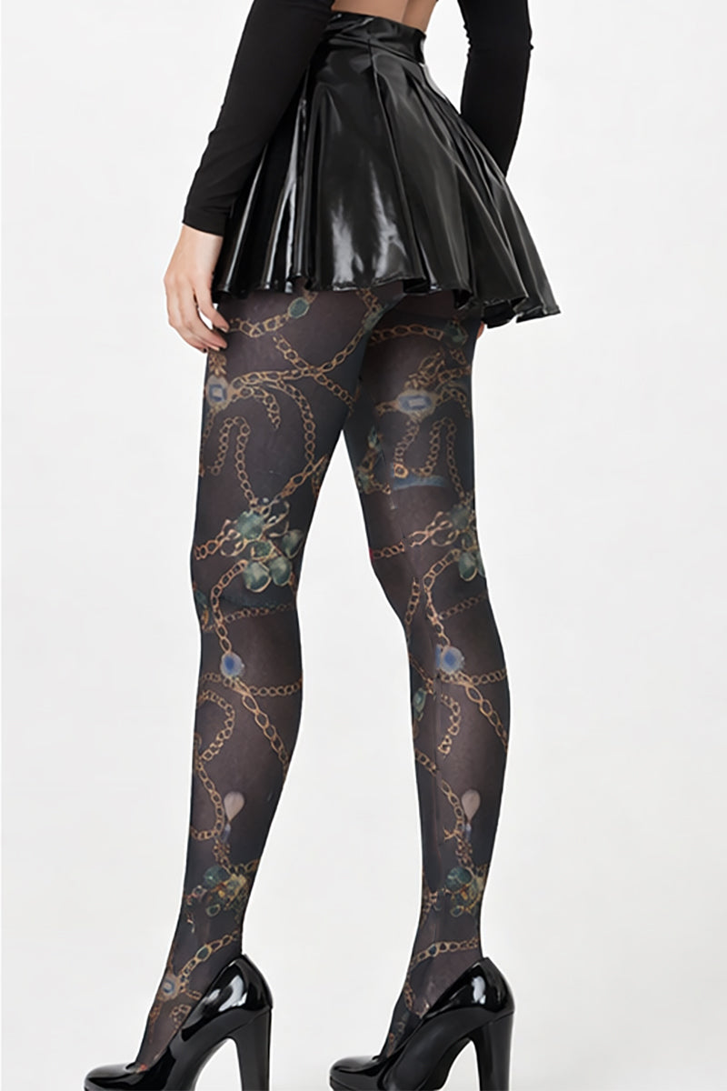70 Denier Chain And Jewel Print Opaque Tights - LEGGSBEAUTIFUL