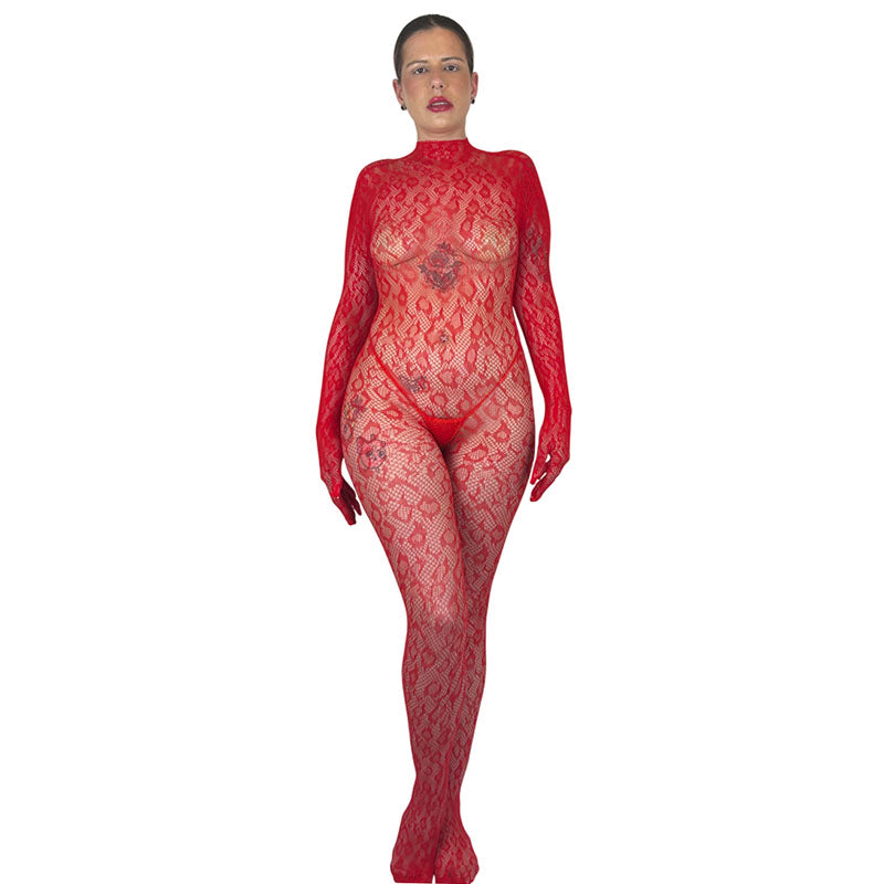 
                      
                        KITTY Gloved Woven Fishnet Leopard Print Bodystocking
                      
                    