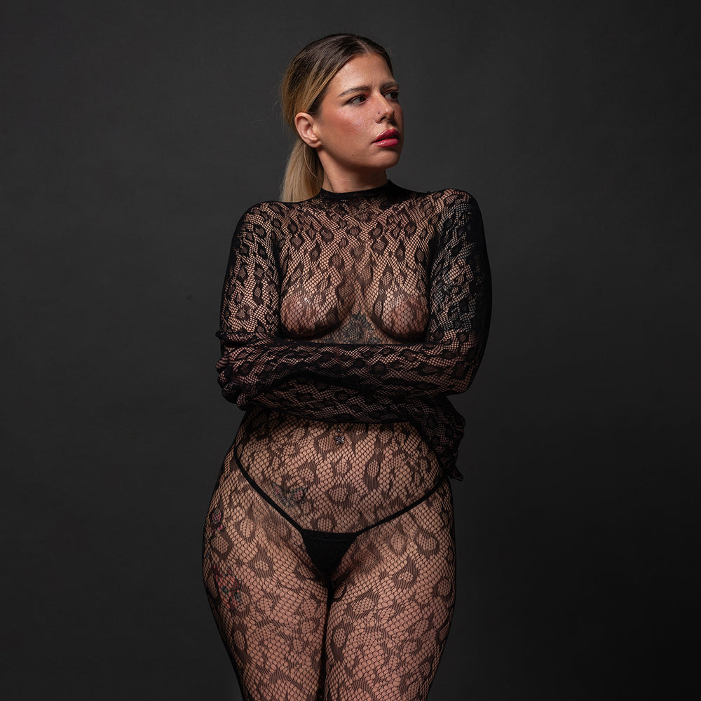 
                      
                        KITTY Gloved Woven Fishnet Leopard Print Bodystocking
                      
                    