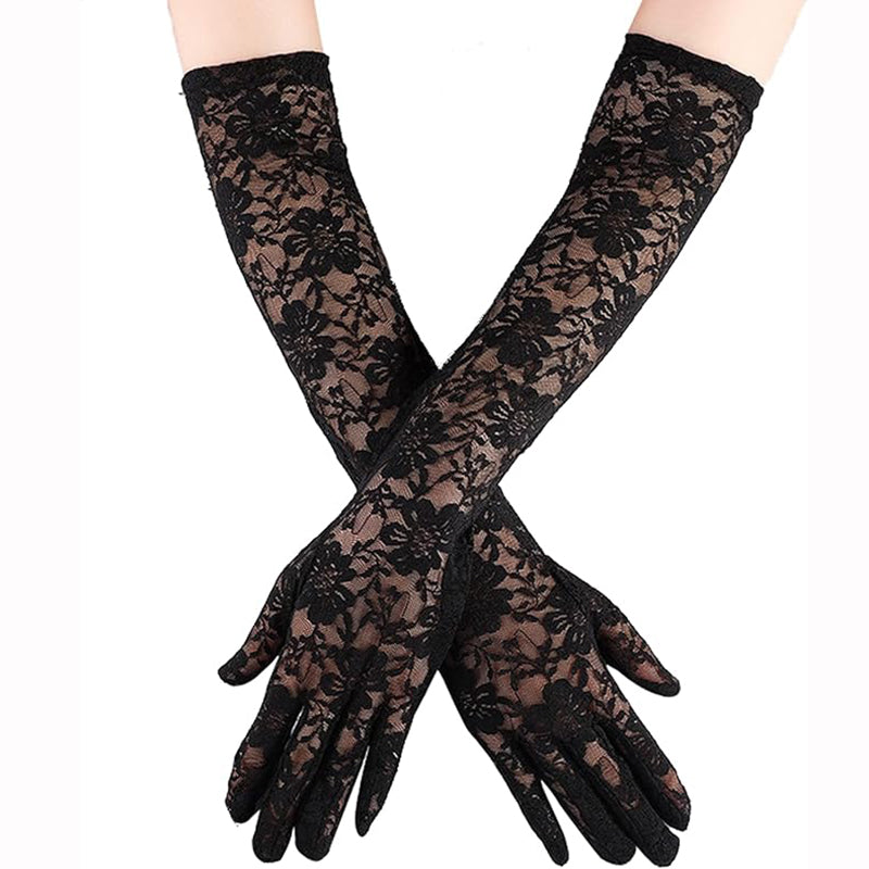 Black lace gloves on a white background
