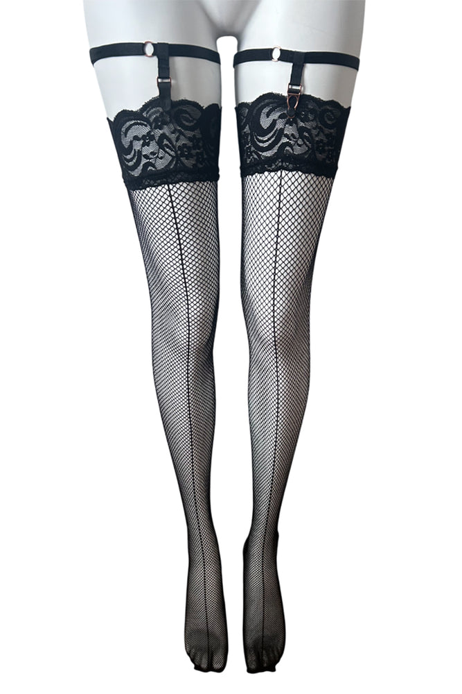 
                      
                        Front Seamed Lace Top Fishnet Stockings
                      
                    