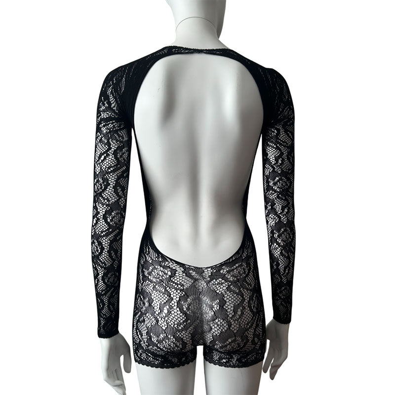 
                      
                        SYDNEY Stretch Lace Long Sleeve Open Back Boy Shorts Playsuit
                      
                    