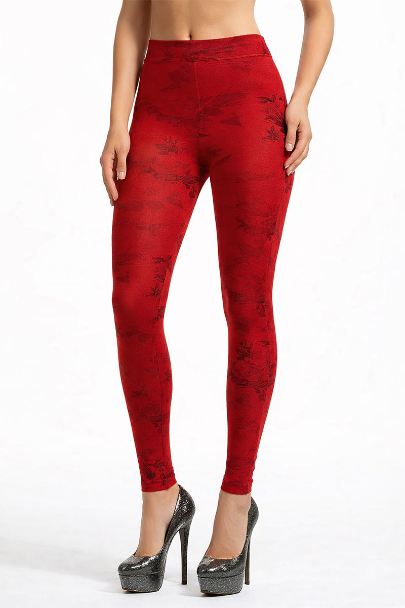 Fleece Lined Footless Floral Print Tights - LEGGSBEAUTIFUL