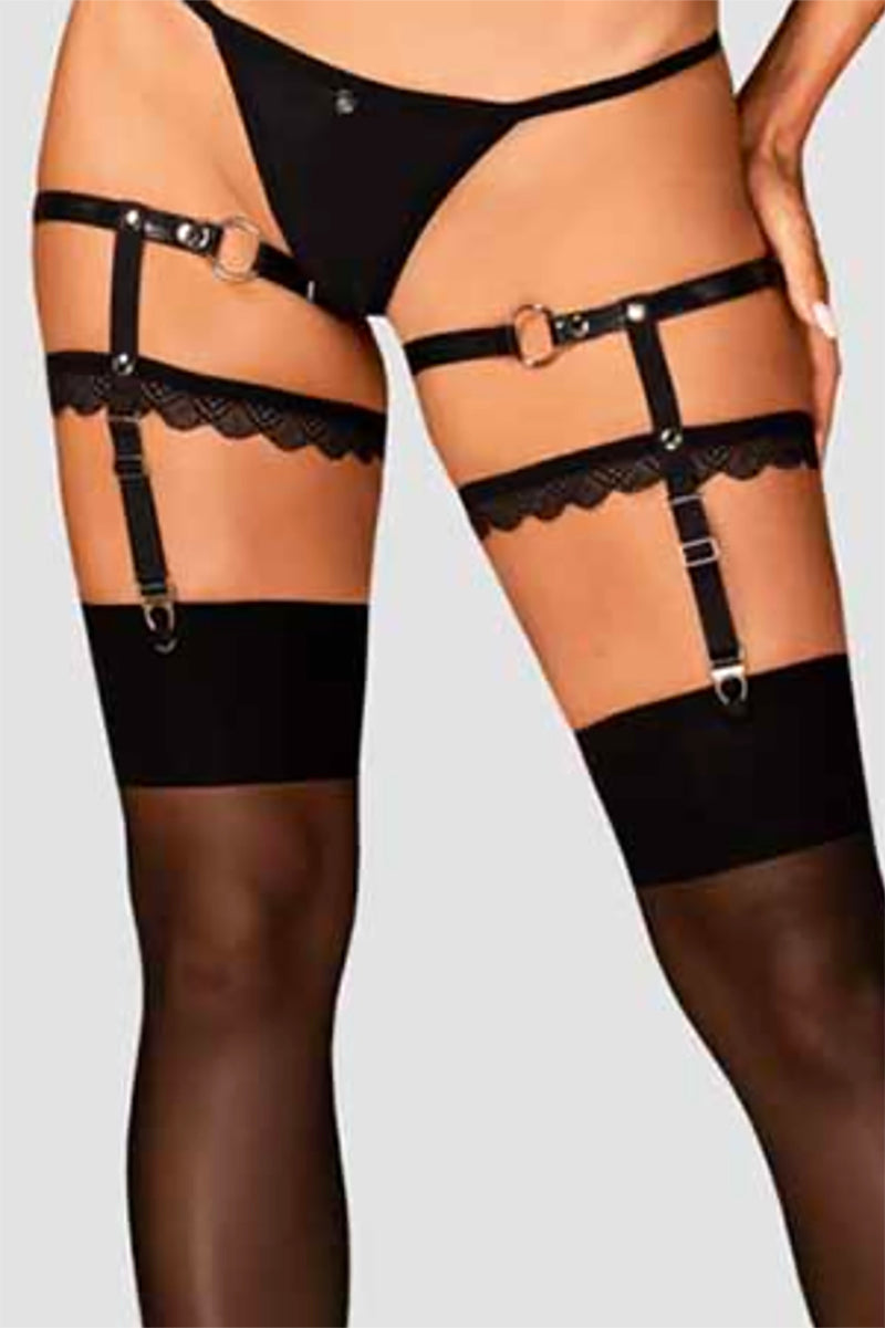 Obsessive Luxury Wet Look And Lace Double Strap Garters