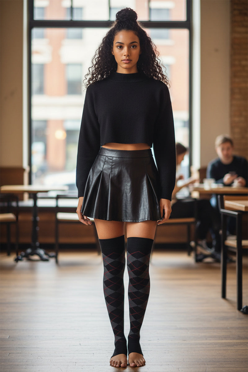 Cotton Blend Toeless Argyle Over The Knee Socks - LEGGSBEAUTIFUL