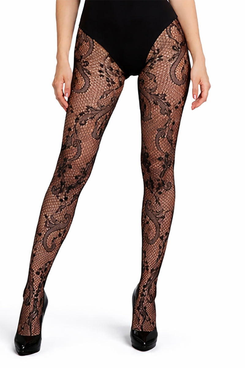 Silky Vine Fishnet Tights Paisley Print - LEGGSBEAUTIFUL