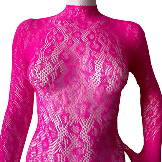 KITTY Gloved Woven Fishnet Leopard Print Bodystocking