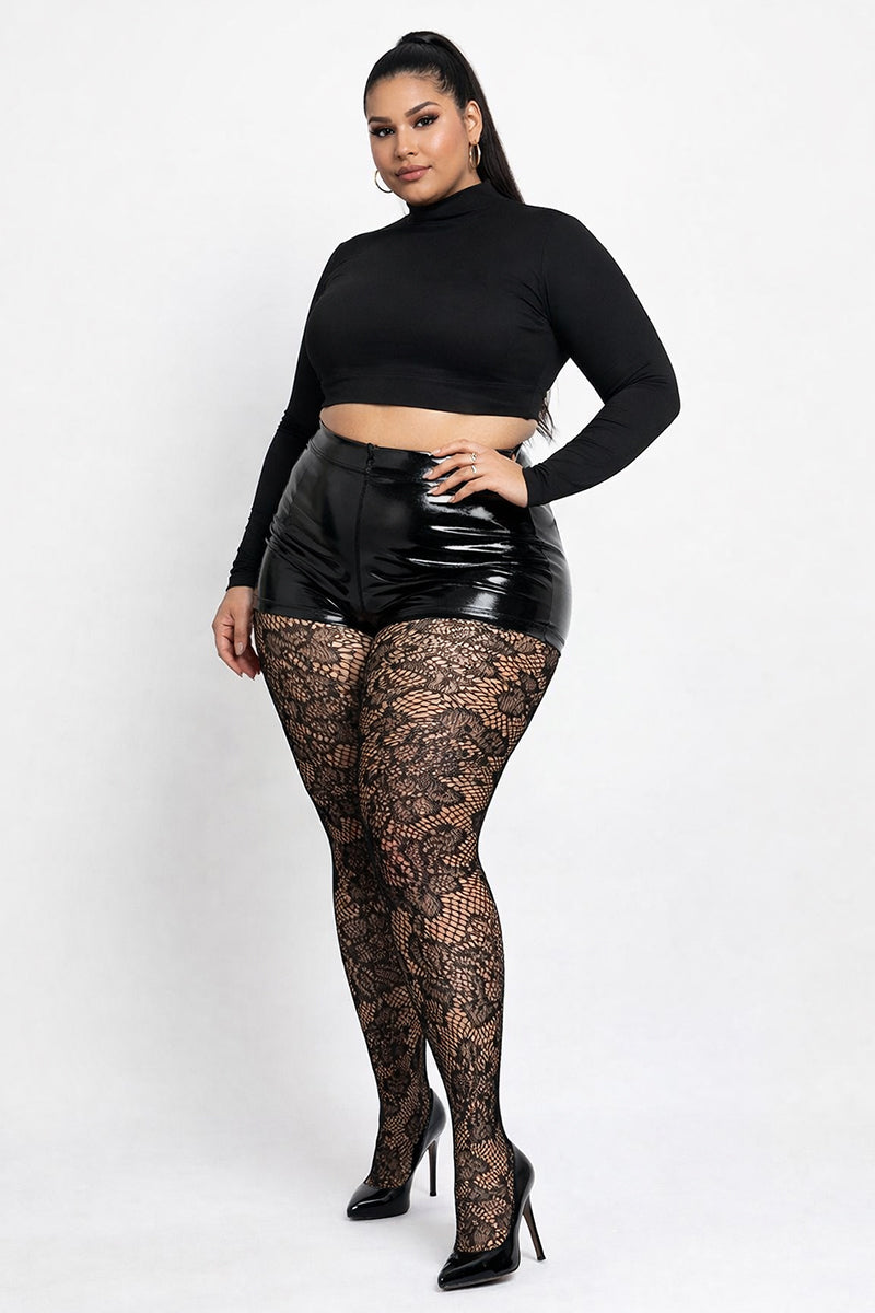 Plus Size Bold Floral Pattern Soft Stretch Fishnet Tights