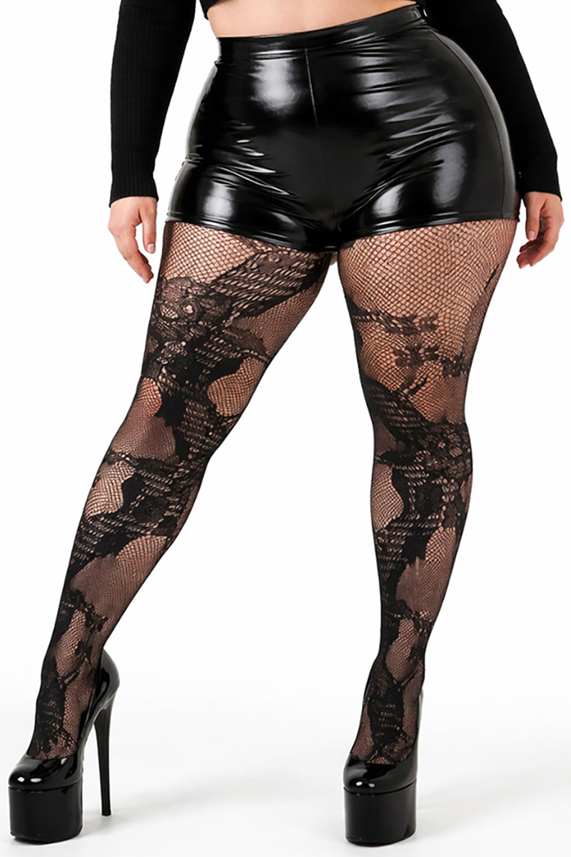 Plus Size Dragon Net Tights With Chinoiserie Pattern - LEGGSBEAUTIFUL